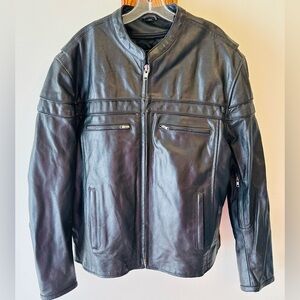 Highway Hawks Mens Black Leather Motorcycle Jacket Quilted Lined Biker 3XL